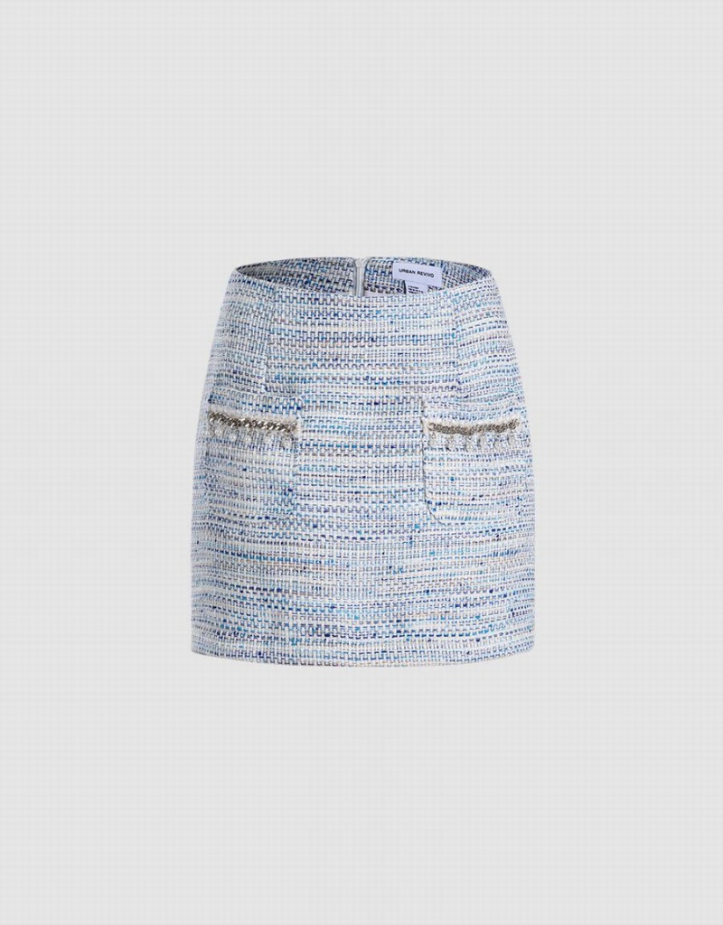 Falda Urban Revivo Raw Hem Tweed Mujer Azules | FYF1516ZU