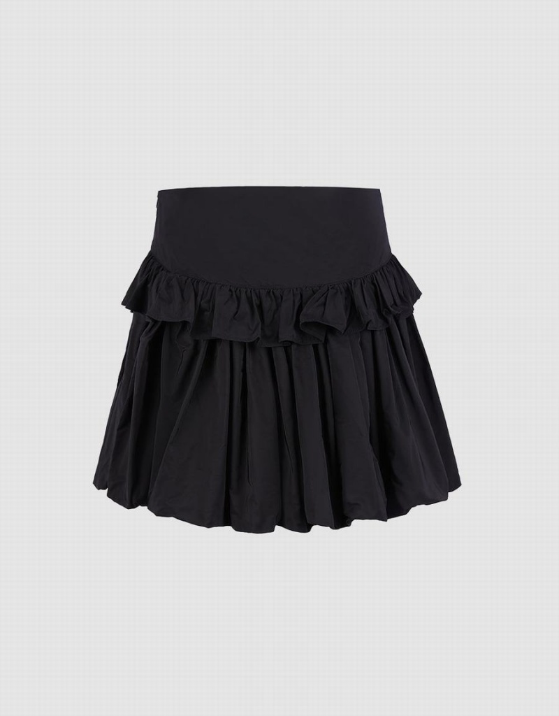 Falda Urban Revivo Ruffled Ruched Mujer Negros | CYJ4133AS