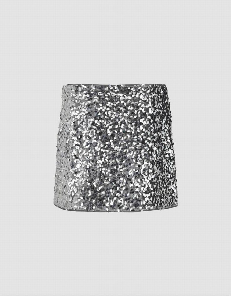 Falda Urban Revivo Sequins Mini Flaco Mujer Grises | GME6165VB