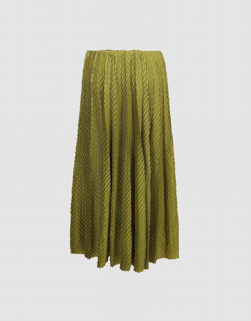 Falda Urban Revivo Textured Plisado Maxi Mujer Verdes | NTO8186AN