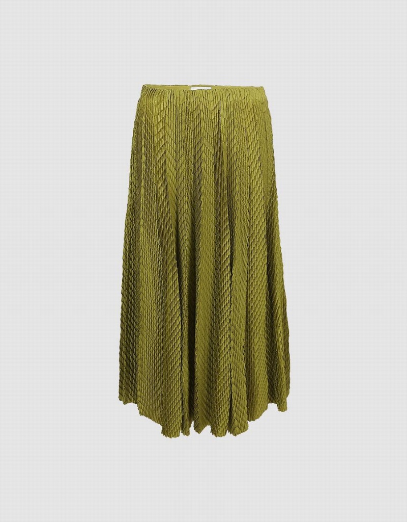 Falda Urban Revivo Textured Plisado Maxi Mujer Verdes | NTO8186AN