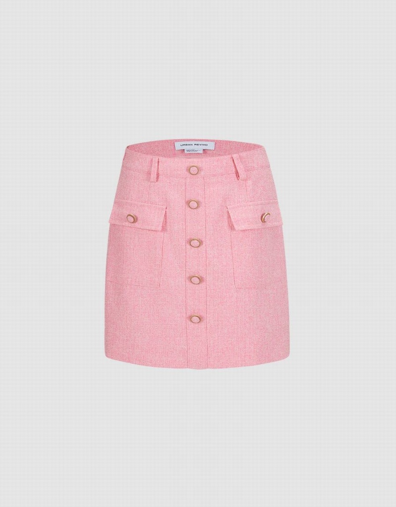 Falda Urban Revivo Textured With Buttons Mujer Rosas | EUA33100JJ