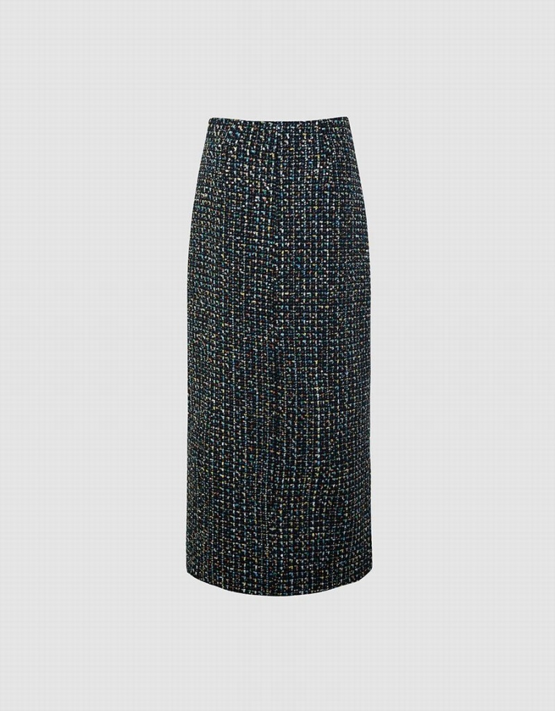 Falda Urban Revivo Tweed Midi Mujer Negros Multicolor | NAC6293YF