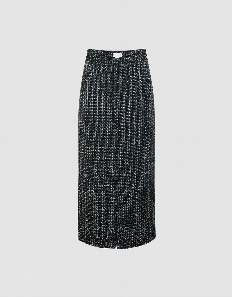 Falda Urban Revivo Tweed Midi Mujer Negros Multicolor | NAC6293YF