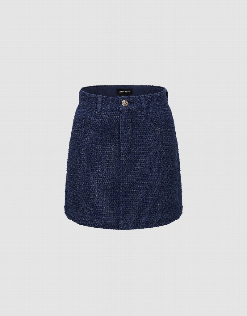 Falda Urban Revivo Tweed Mini A-Line Denim Mujer Azules | CDK997NY