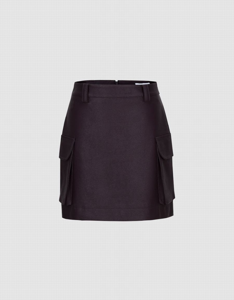 Falda Urban Revivo Vegan Cuero Mini A-Line Mujer Marrom | NWC3027DP