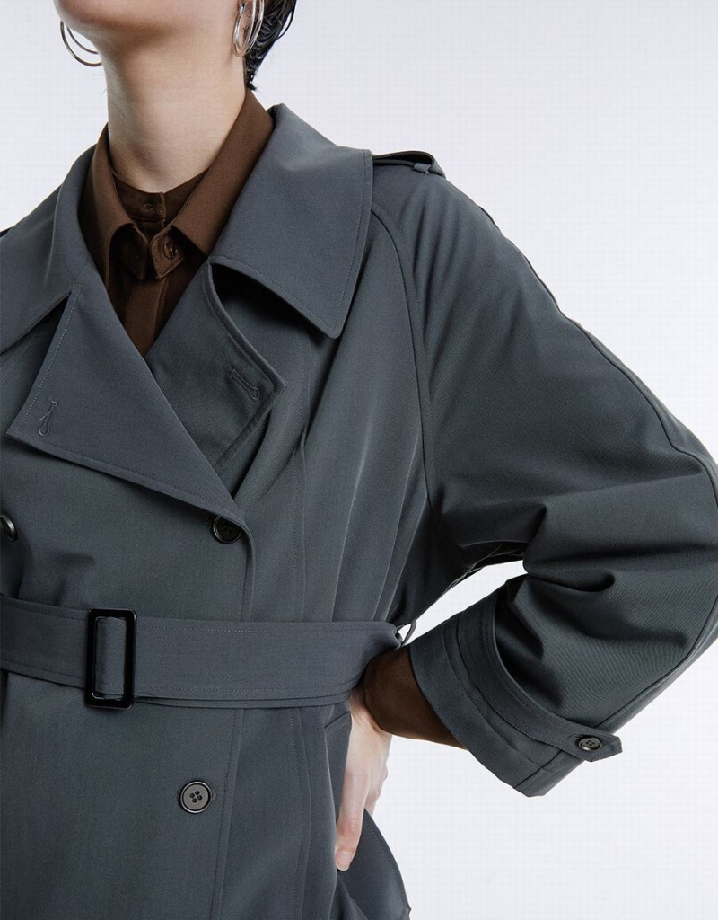 Gabardina Urban Revivo Double Breasted Belted Trench Mujer Grises Claro | JTI5972TB