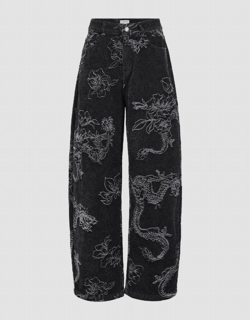 Jeans Urban Revivo Dragon Printed Carrot Fit Mujer Negros | QRB33HV