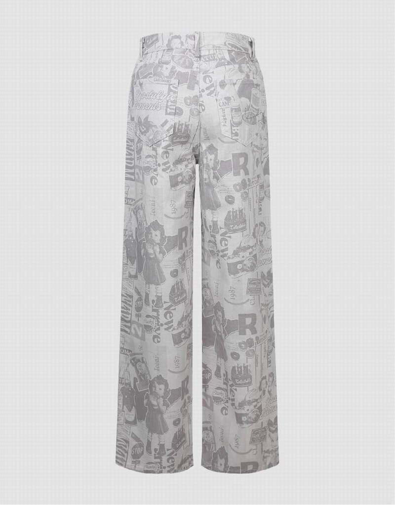 Jeans Urban Revivo Printed Anchos-Leg Mujer Blancos | JMN2029PP