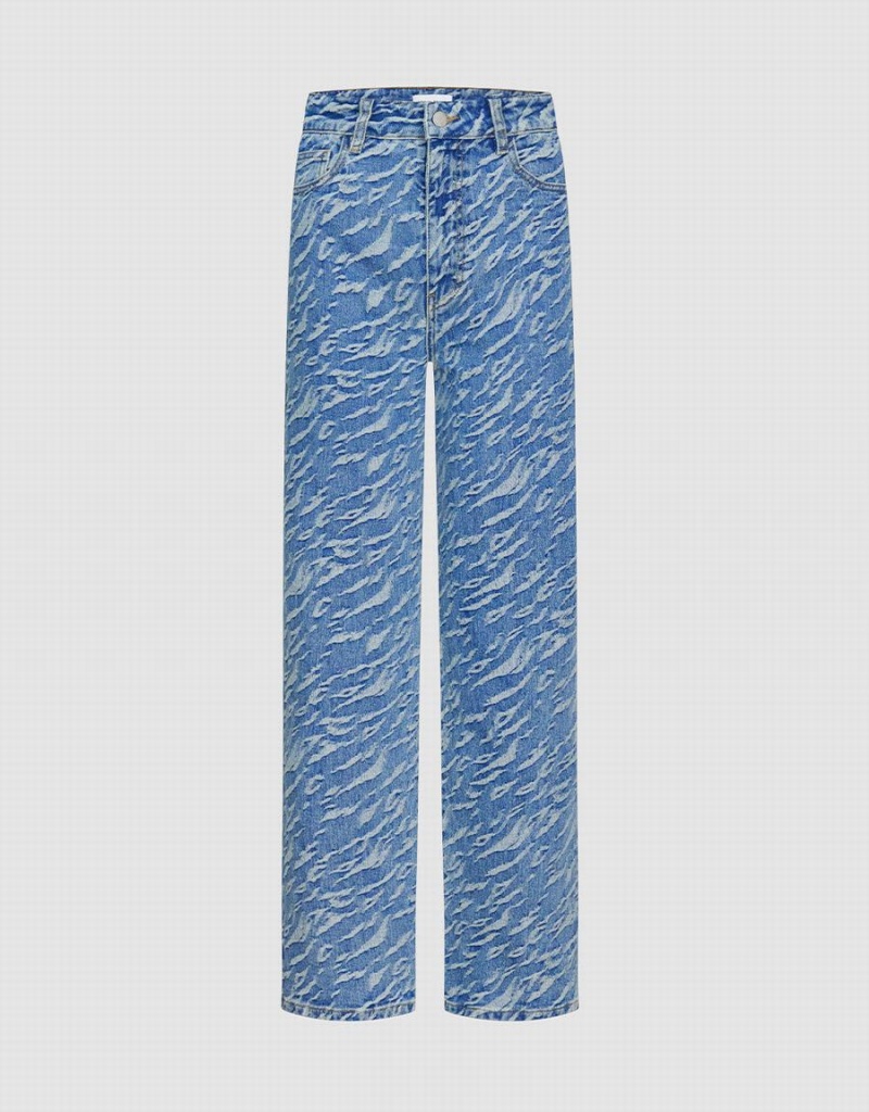 Jeans Urban Revivo Printed Flare Mujer Azules | EIK6818XX