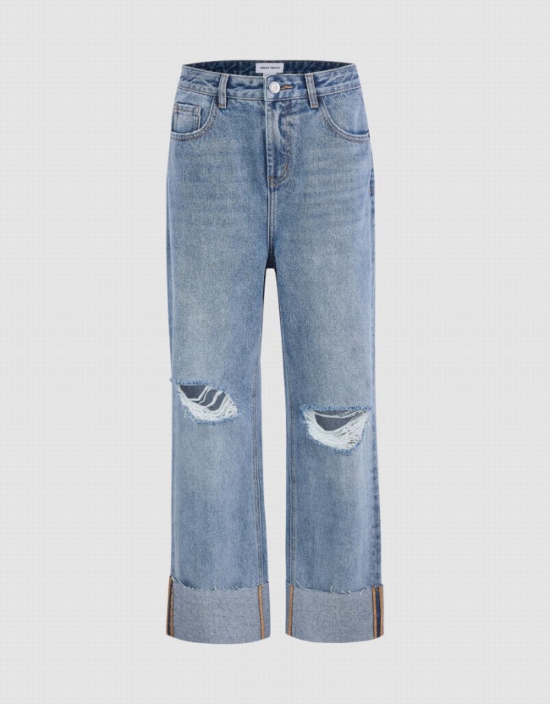 Jeans Urban Revivo Ripped Directo Mujer Azules | UZZ8723LN