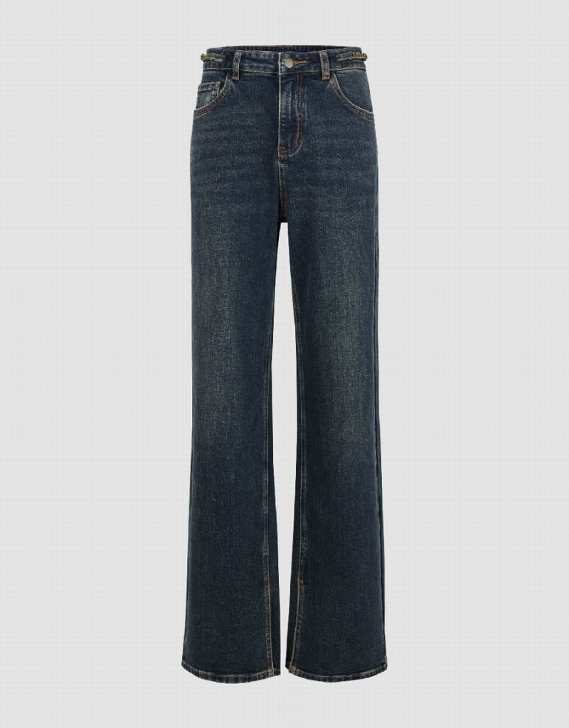 Jeans Urban Revivo Split Hem Anchos-Leg Mujer Azules | EYG10029WS