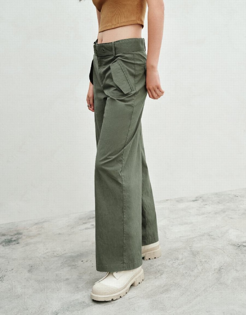 Pantalon Urban Revivo Anchos-Leg With Belt Mujer Verdes | XEJ9782KR