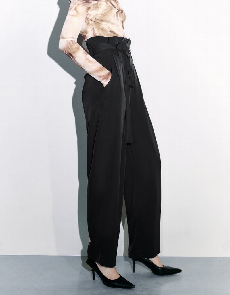 Pantalon Urban Revivo Anchos-Leg With Belt Mujer Negros | ICW7778RH