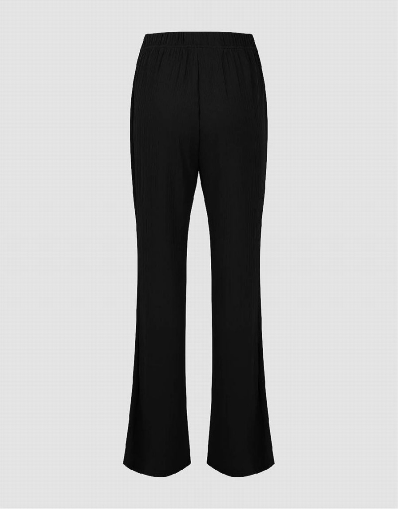 Pantalon Urban Revivo De Punto Flare Mujer Negros | VQY7076GM