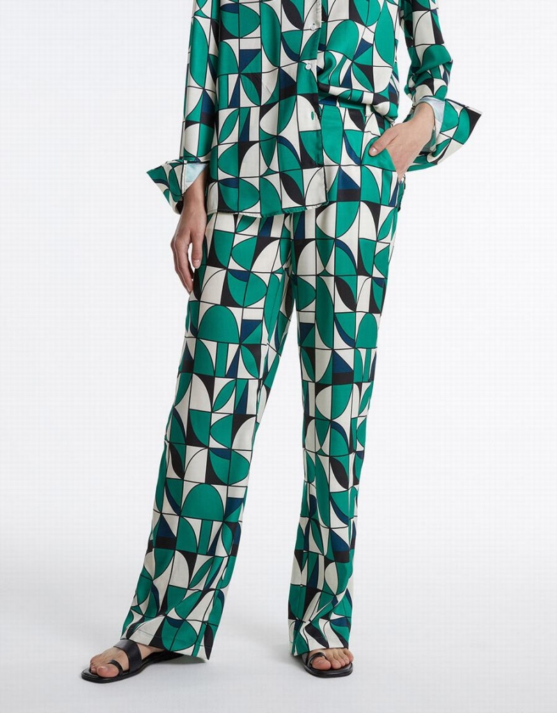 Pantalon Urban Revivo Geometric Print Anchos Leg Mujer Verdes Negros Blancos | LST9134IE