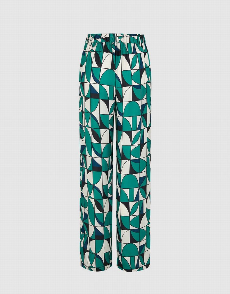 Pantalon Urban Revivo Geometric Print Anchos Leg Mujer Verdes Negros Blancos | LST9134IE