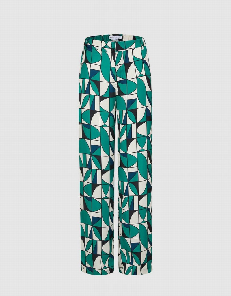 Pantalon Urban Revivo Geometric Print Anchos Leg Mujer Verdes Negros Blancos | LST9134IE