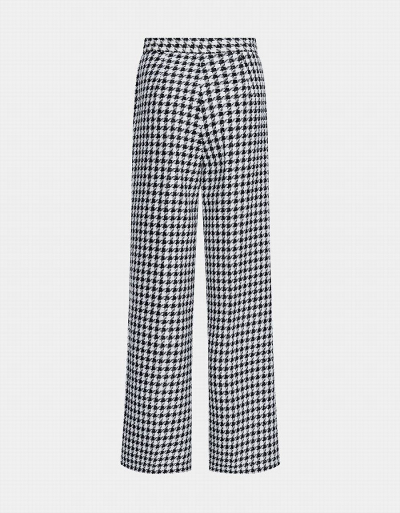 Pantalon Urban Revivo Houndstooth Pattern Anchos Leg Mujer Blancos | YJE4019RN