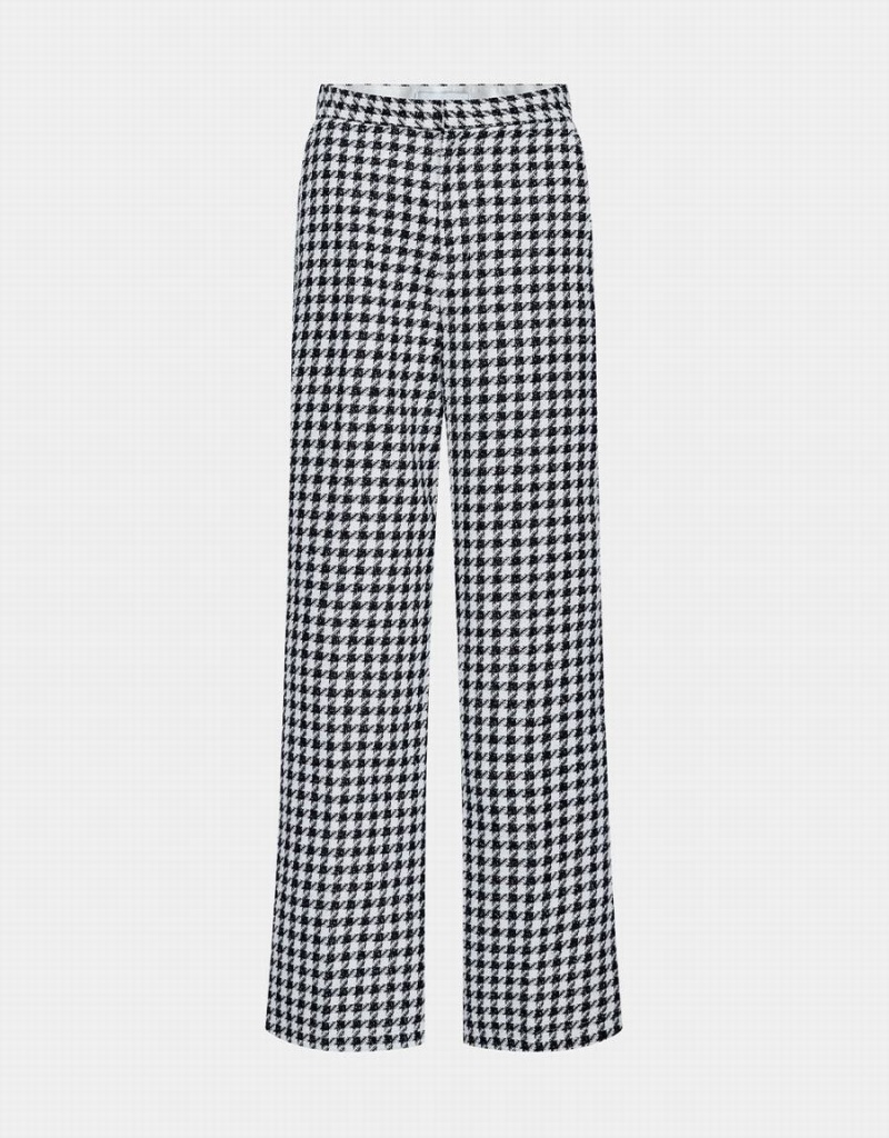 Pantalon Urban Revivo Houndstooth Pattern Anchos Leg Mujer Blancos | YJE4019RN