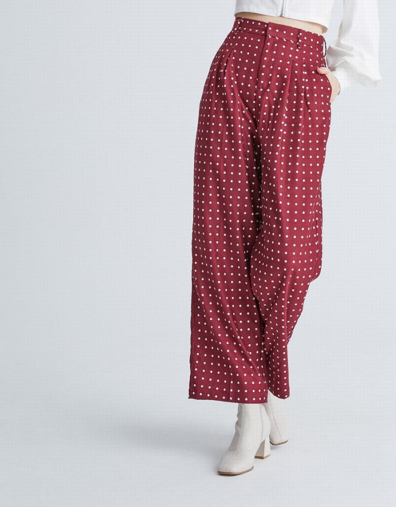 Pantalon Urban Revivo Polka Dot Anchos Leg Mujer Rojos | VUB5554XJ