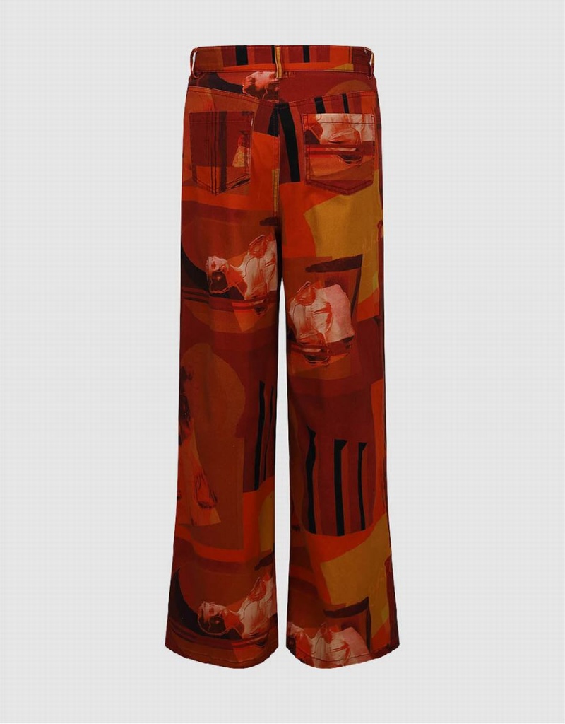 Pantalon Urban Revivo Printed Directo Mujer Naranjas | BLZ9178FH