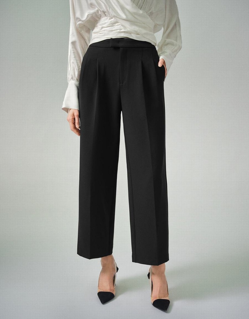 Pantalon Urban Revivo Tailored Directo Mujer Negros | WLD2427LN