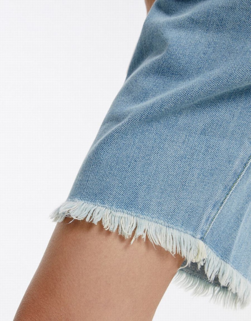 Short Urban Revivo Frayed Hem Denim Mujer Azules | RRJ1856SG