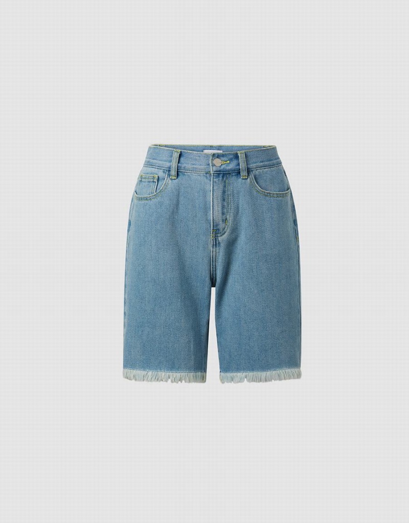 Short Urban Revivo Frayed Hem Denim Mujer Azules | RRJ1856SG