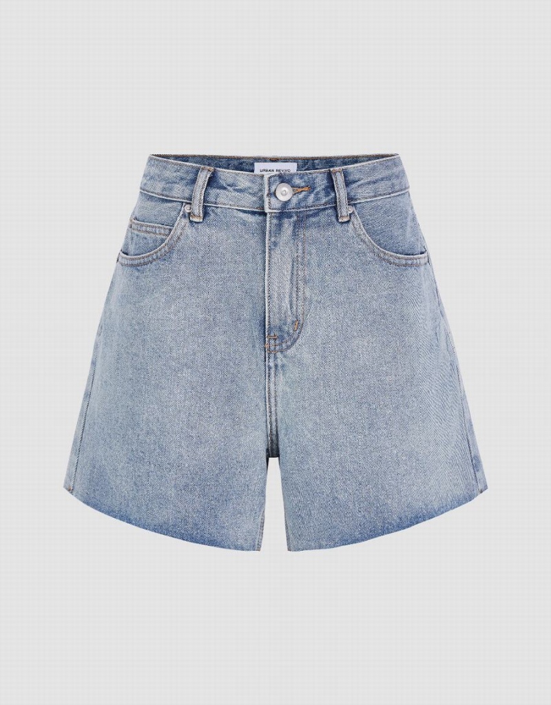 Short Urban Revivo Raw Hem Denim Mujer Azules | HFK1398EG