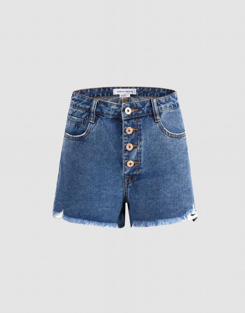 Short Urban Revivo Raw Hem Denim Mujer Azules | TSW7489ET