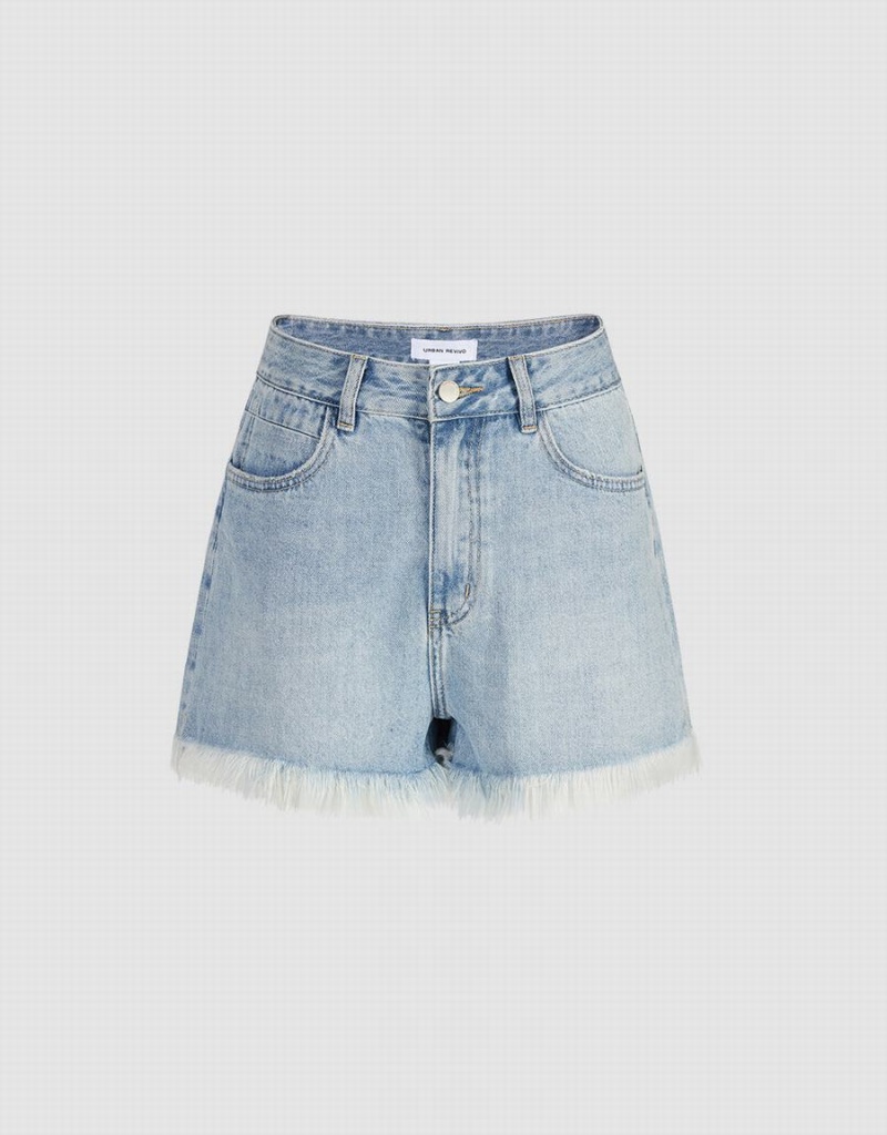 Short Urban Revivo Raw Hem Denim Mujer Azules | RRG5825EH