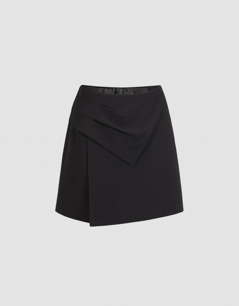 Short Urban Revivo Ruched Front Plain Skort Mujer Negros | CRQ1321NL