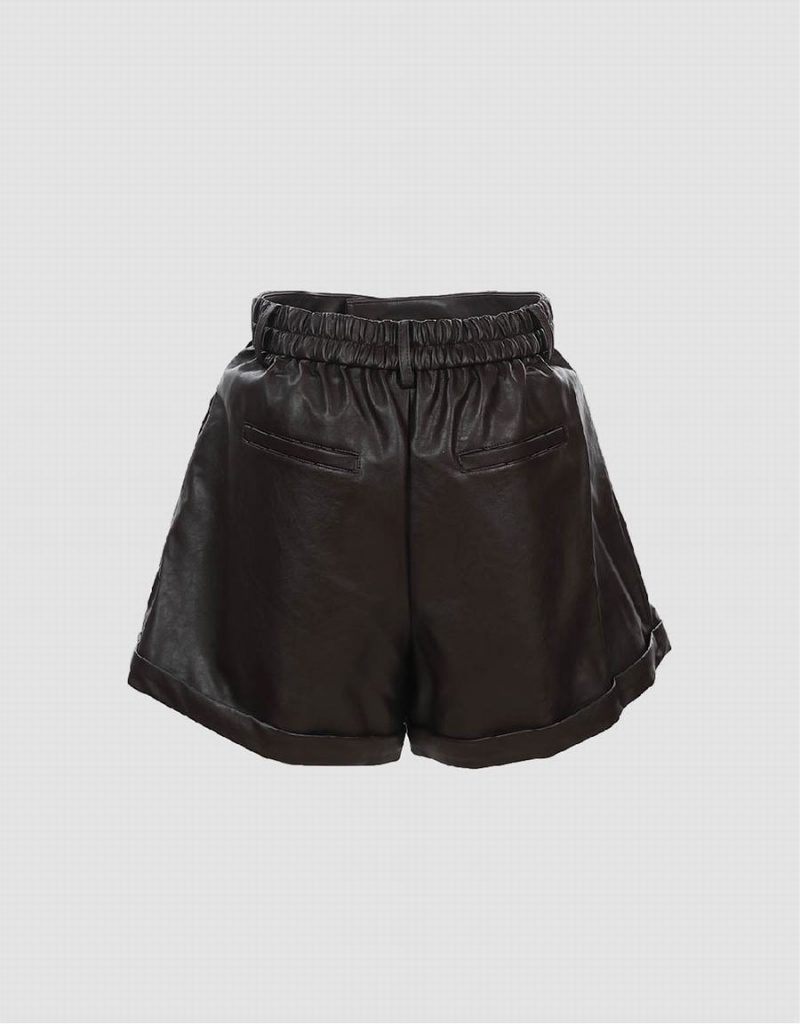 Short Urban Revivo Vegan Cuero Mujer Marrom Oscuro | KCJ8419LL