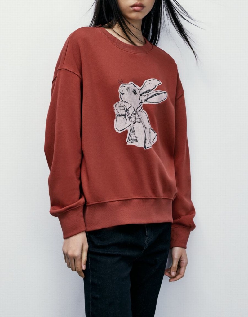 Sudaderas Urban Revivo Bunny Print Mujer Rojos | ZWV9896PQ