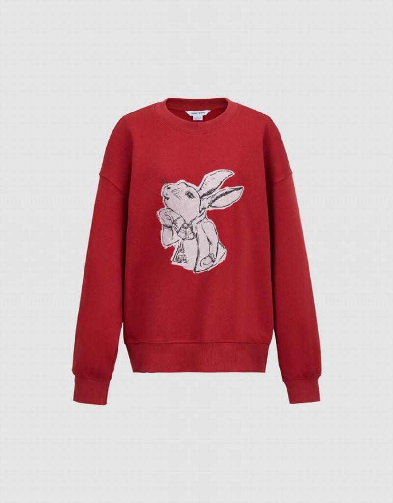 Sudaderas Urban Revivo Bunny Print Mujer Rojos | ZWV9896PQ