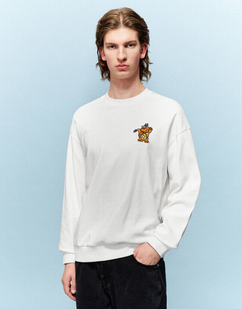 Sudaderas Urban Revivo Cartoon Embossed Crew Neck Hombre Blancos | BTP8637PW