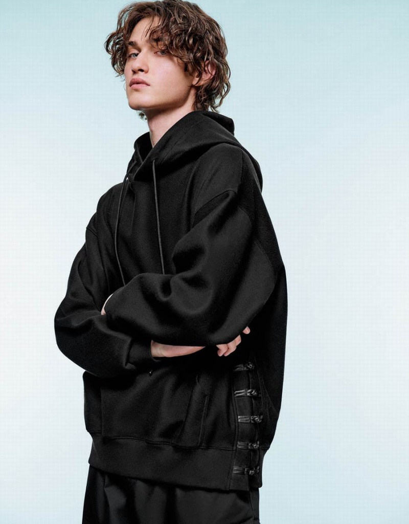 Sudaderas Urban Revivo Oversized Encapuchado Hombre Negros | NLL2664TN