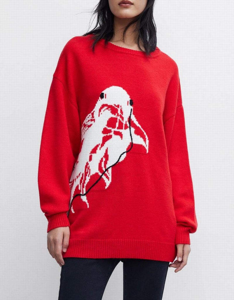 Suéteres Urban Revivo Crew Neck Holiday Mujer Rojos | WWS2692HI