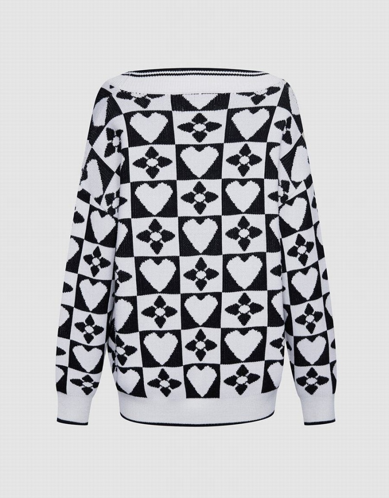 Suéteres Urban Revivo Heart & Checkered Pattern Mujer Grises | IHP6274RK