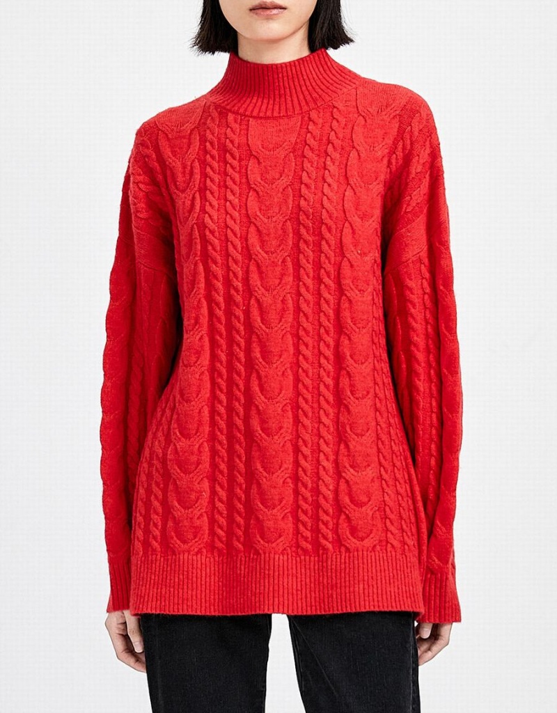 Suéteres Urban Revivo High Neck Cable Knit Holiday Mujer Rojos | FSJ527CT