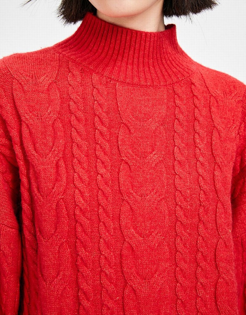 Suéteres Urban Revivo High Neck Cable Knit Holiday Mujer Rojos | FSJ527CT