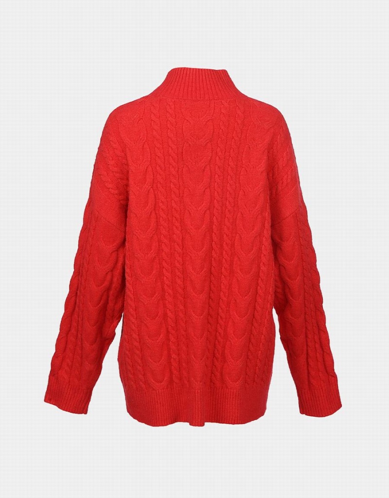 Suéteres Urban Revivo High Neck Cable Knit Holiday Mujer Rojos | FSJ527CT