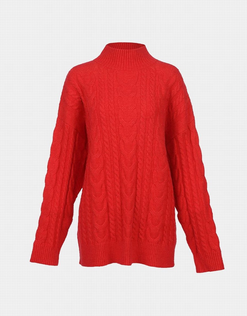 Suéteres Urban Revivo High Neck Cable Knit Holiday Mujer Rojos | FSJ527CT