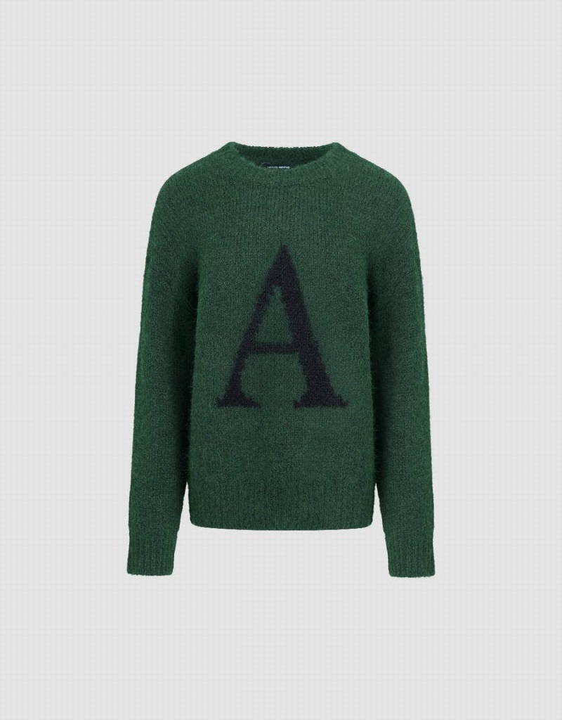 Suéteres Urban Revivo Letter Printed Crew Neck Mujer Verdes | YQU8843SN