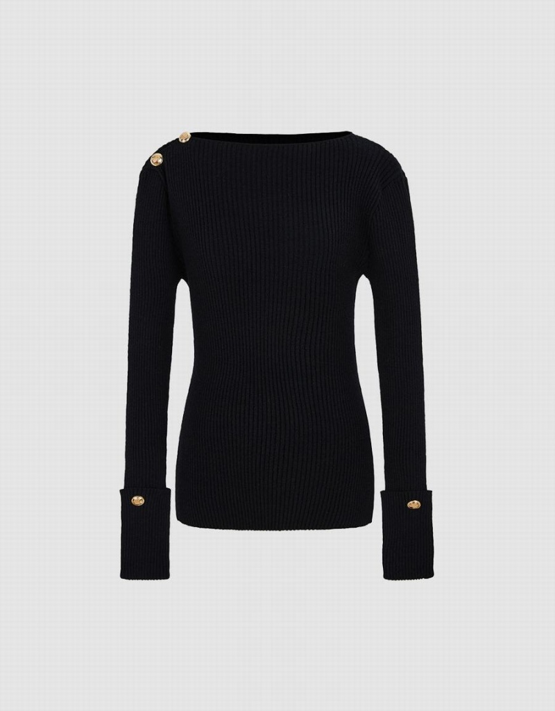 Suéteres Urban Revivo Rib Knit Mujer Negros | QPG3779NZ