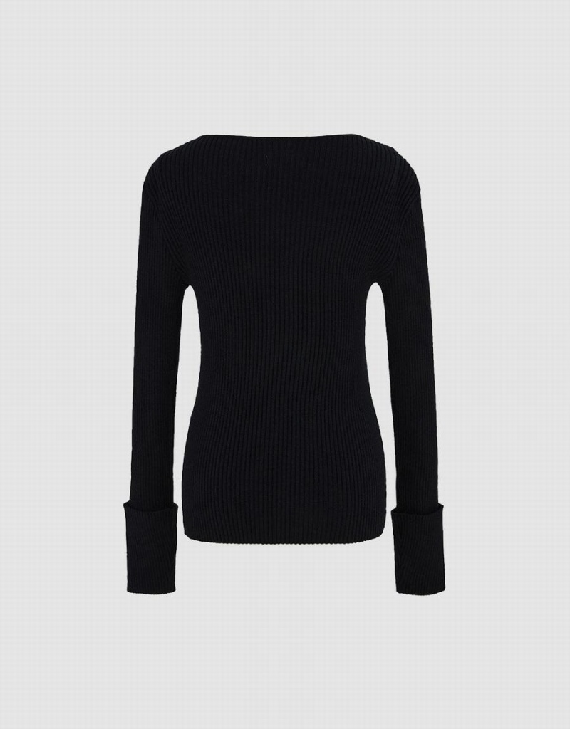 Suéteres Urban Revivo Rib Knit Mujer Negros | QPG3779NZ