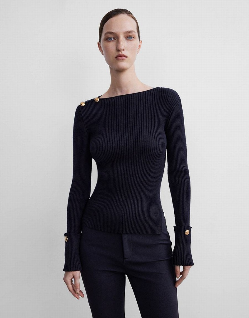 Suéteres Urban Revivo Rib Knit Mujer Negros | QPG3779NZ