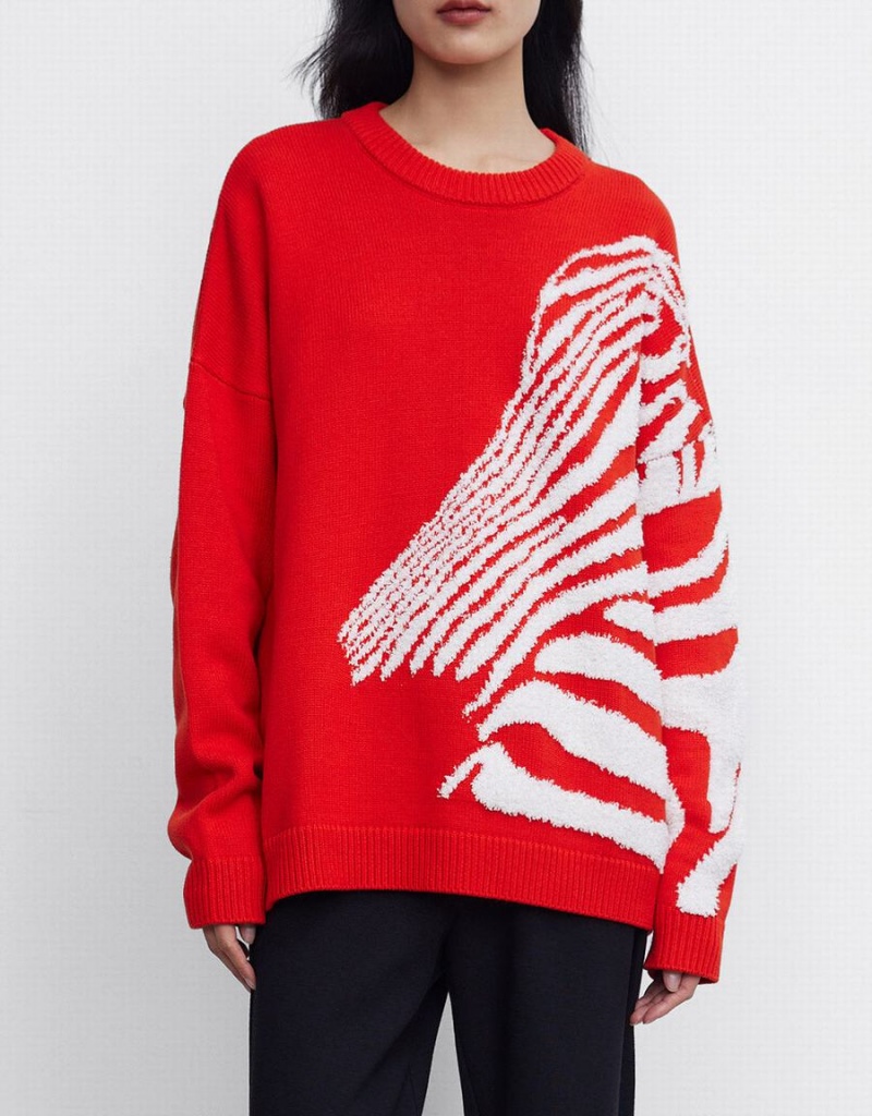 Suéteres Urban Revivo Zebra A Rayas Crew Neck Mujer Rojos | JPB3260RU