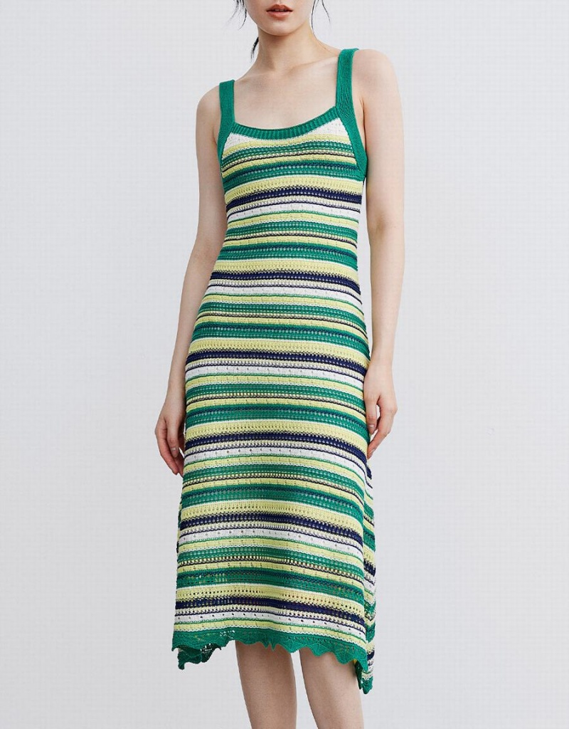 Vestido Urban Revivo A Rayas De Punto Cami Mujer Verdes | JUD9760VM